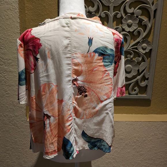 Farm Rio XL Boho Floral Blouse Top Statement Summer Resort Vacay Hibiscus Beach - Picture 4 of 9